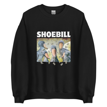 Black Shoebill Sweatshirt featuring a cool Shoebill graphic on the chest - Artsy/Funny Graphic Shoebill Stork Sweatshirts - Boozy Fox