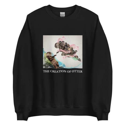 Black Otter Sweatshirt featuring a playful The Creation of Otter parody of Michelangelo's masterpiece - Artsy/Funny Graphic Otter Sweatshirts - Boozy Fox