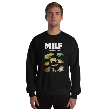 Man wearing a black Man I Love Frogs Sweatshirt - Boozy Fox