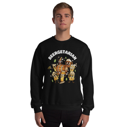 Man wearing a black Beergetarian Beer Sweatshirt - Boozy Fox