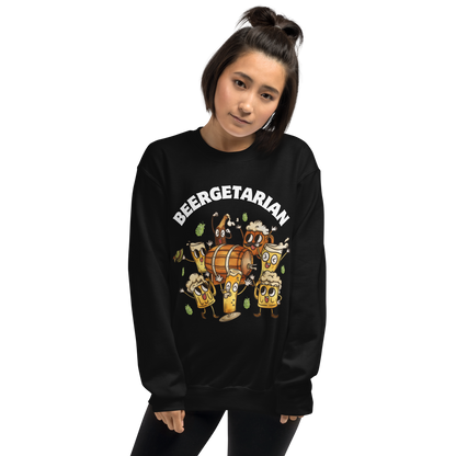 Woman wearing a black Beergetarian Beer Sweatshirt - Boozy Fox