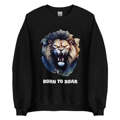 Funny Born to Roar Lion graphic sweatshirt in black by Boozy Fox