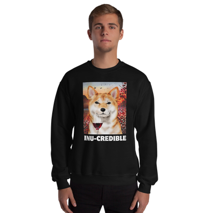 Man wearing a Funny Shiba Inu graphic sweatshirt in black by Boozy Fox
