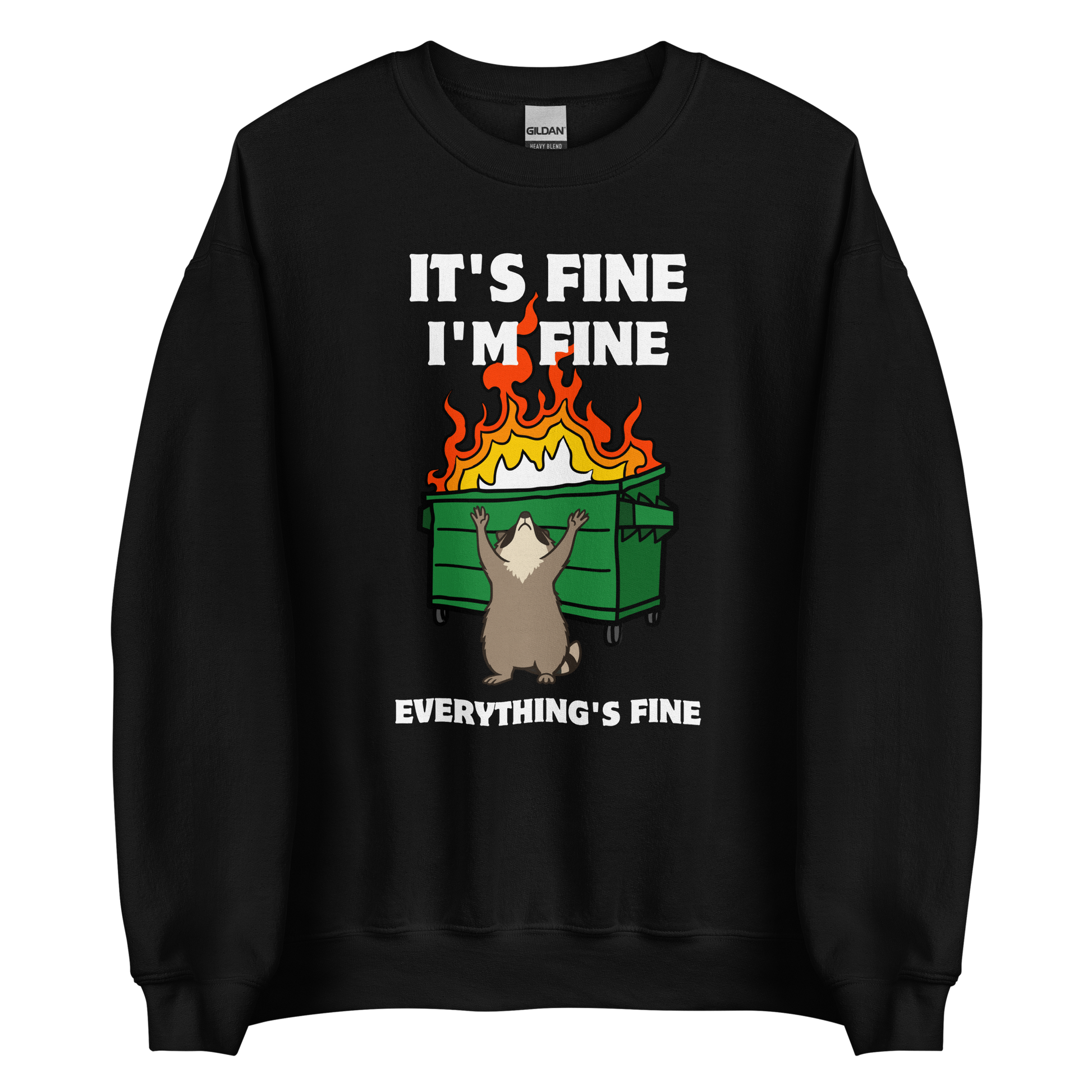 Funny Dumpster Fire Raccoon graphic sweatshirt in black by Boozy Fox