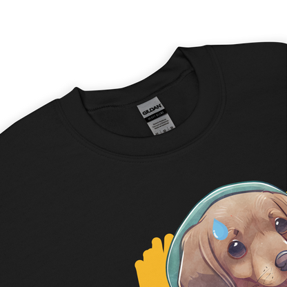 Product Details of a Black Sausage Dog Sweatshirt featuring an adorable Sausage Roll Dachshund graphic on the chest - Funny Graphic Sausage Dog Sweatshirts - Boozy Fox
