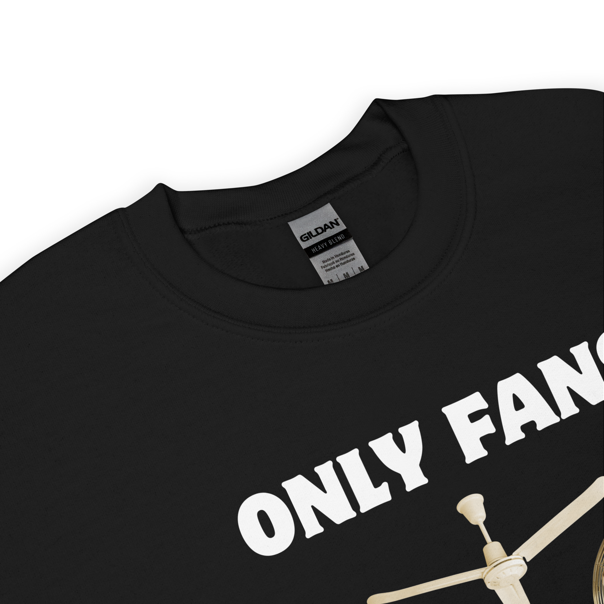 Product details of a Black Only Fans Sweatshirt featuring a fun Fans graphic on the chest - Best Graphic Sweatshirts - Boozy Fox