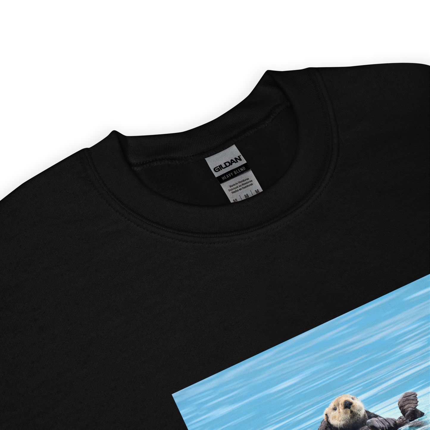 Front details of a black Just Anotter Day Otter Sweatshirt - Boozy Fox