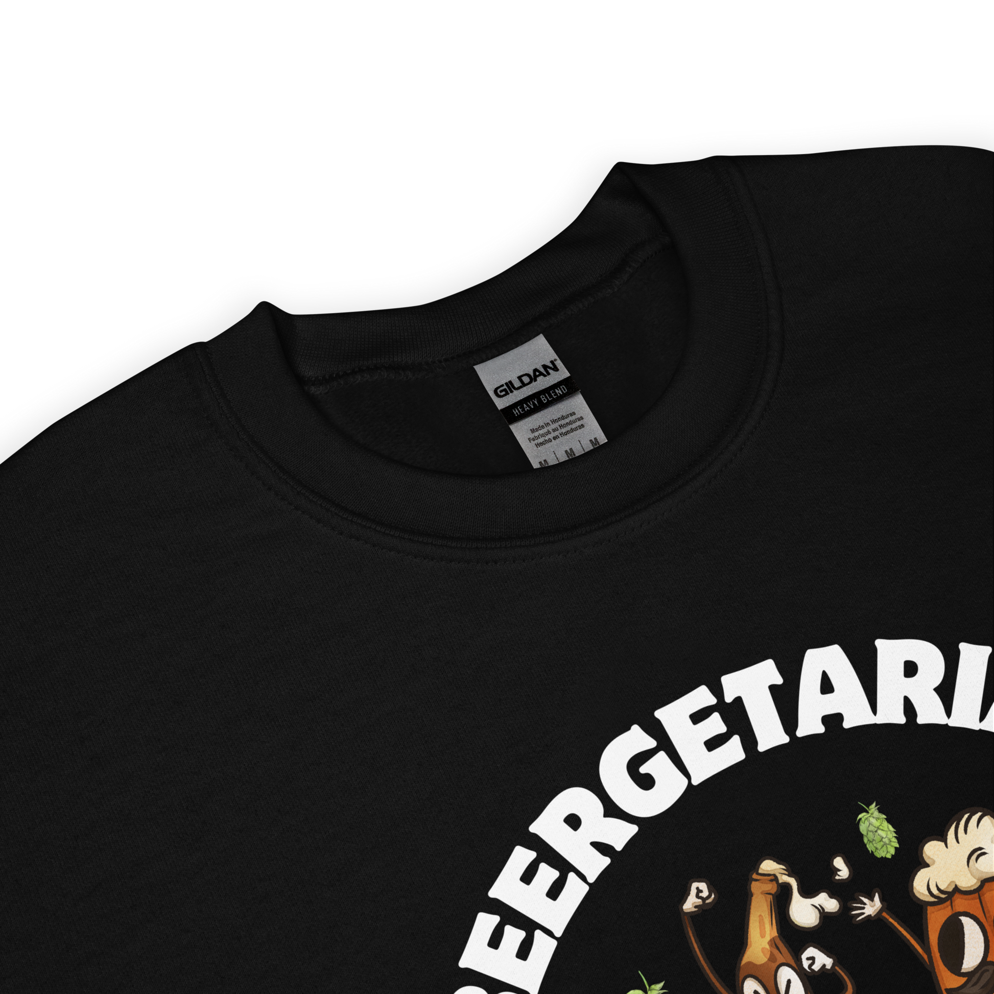 Front details of a black Beergetarian Beer Sweatshirt - Boozy Fox