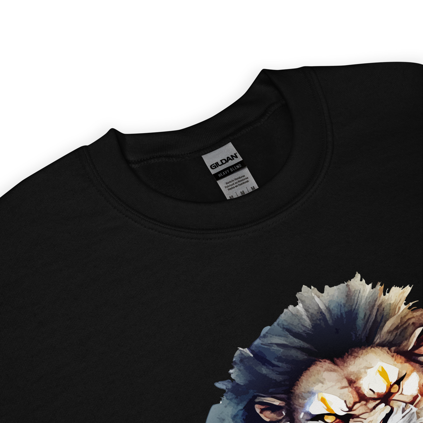 Front details of a Funny Born to Roar Lion graphic sweatshirt in black by Boozy Fox