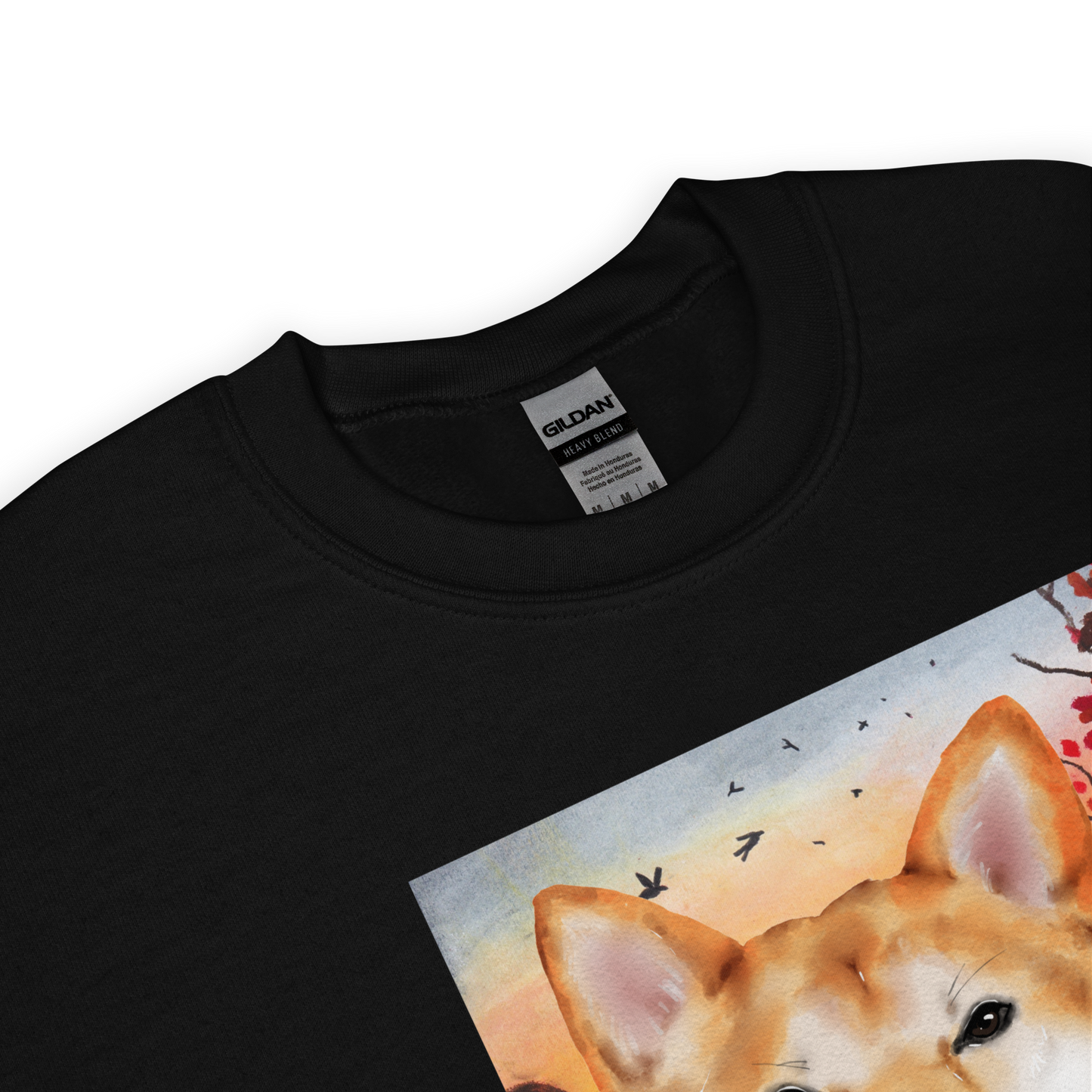 Product details of a Funny Shiba Inu graphic sweatshirt in black by Boozy Fox