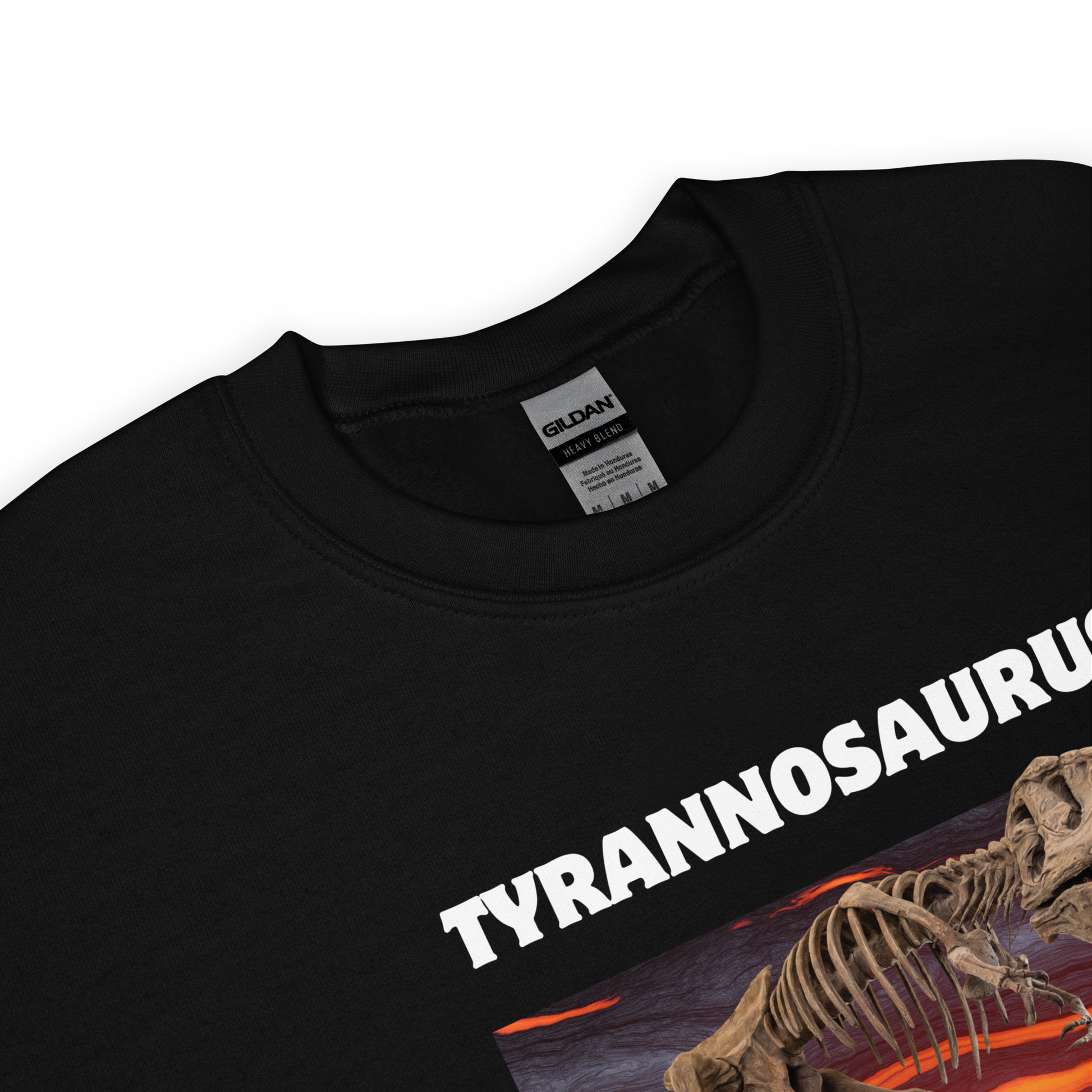 Product details of a Funny Tyrannosaurus Wreck T-Rex Dinosaur graphic sweatshirt in black by Boozy Fox