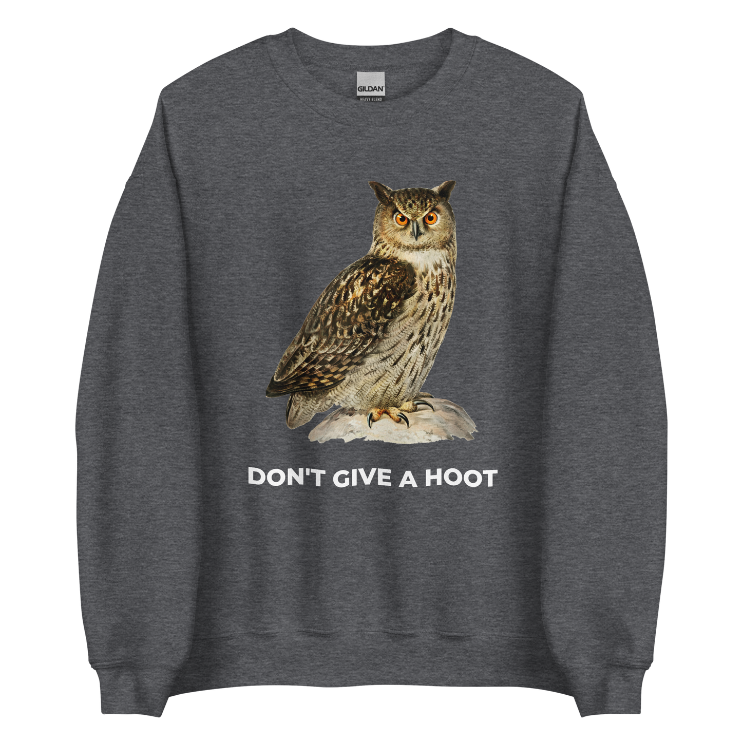 Dark Heather Owl Sweatshirt featuring a captivating Don't Give a Hoot graphic on the chest - Funny Graphic Owl Sweatshirts - Boozy Fox