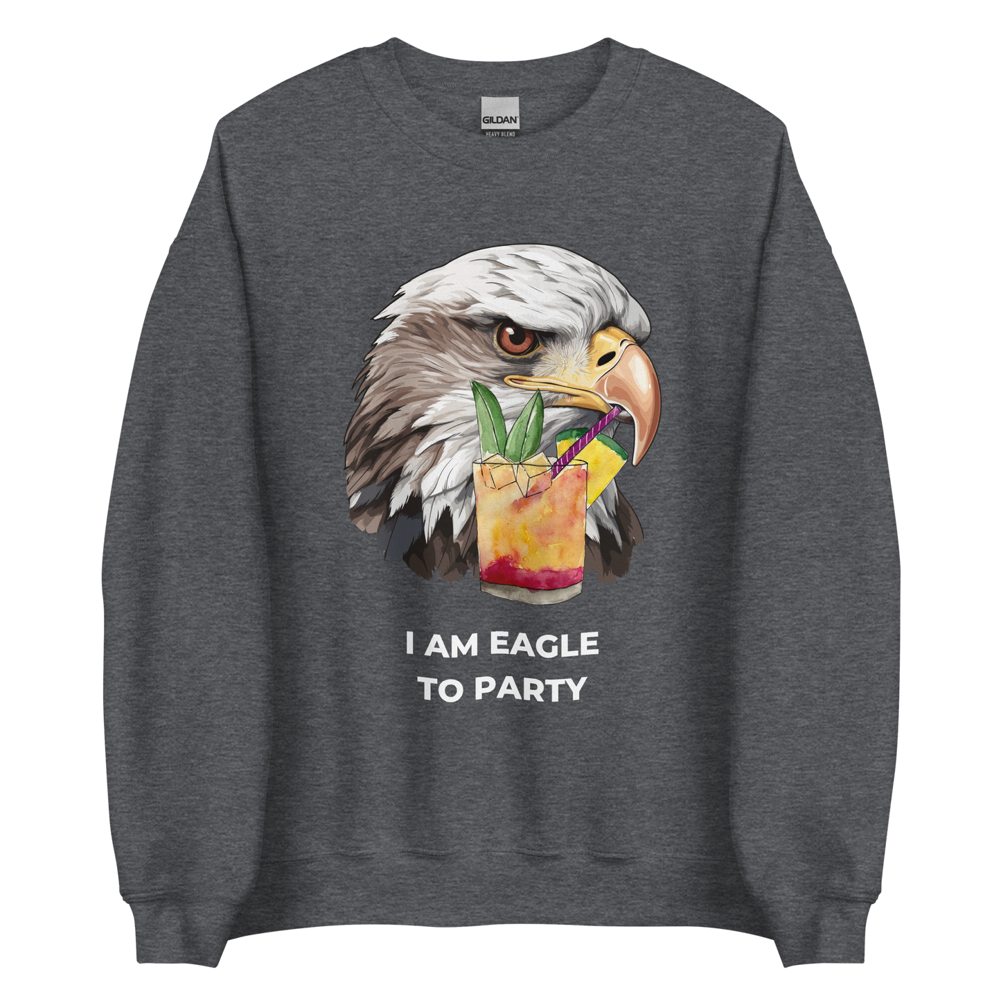 Dark Heather Eagle Sweatshirt featuring a vibrant I Am Eagle To Party graphic on the chest - Funny Graphic Eagle Sweatshirts - Boozy Fox