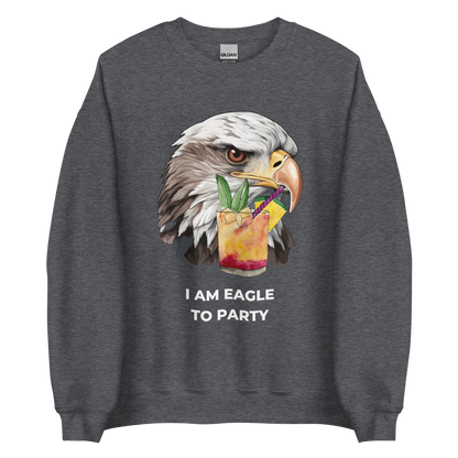 Dark Heather Eagle Sweatshirt featuring a vibrant I Am Eagle To Party graphic on the chest - Funny Graphic Eagle Sweatshirts - Boozy Fox