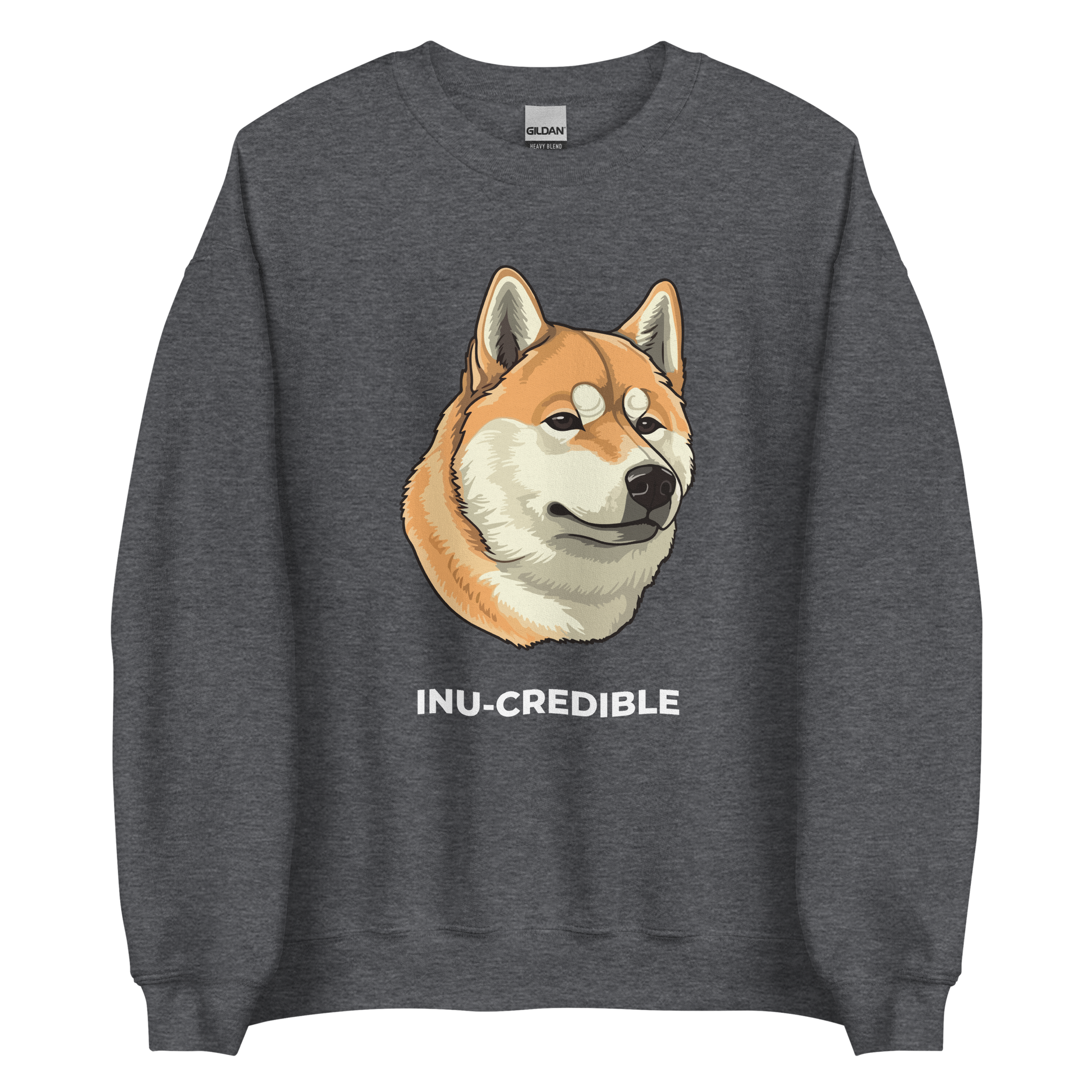 Dark Heather Shiba Inu Sweatshirt featuring the Inu-Credible graphic on the chest - Funny Graphic Shiba Inu Sweatshirts - Boozy Fox