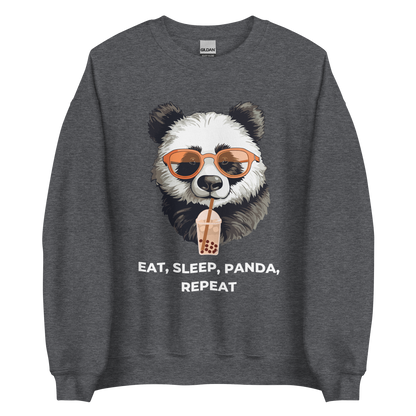 Dark Heather Panda Sweatshirt featuring an adorable Eat, Sleep, Panda, Repeat graphic on the chest - Funny Graphic Panda Sweatshirts - Boozy Fox
