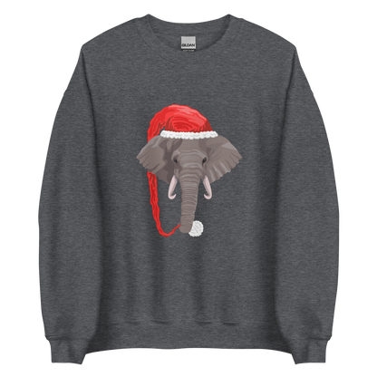 Dark Heather Christmas Elephant Sweatshirt featuring a delight Elephant Wearing an Elf Hat graphic on the chest - Funny Christmas Graphic Elephant Sweatshirts - Boozy Fox