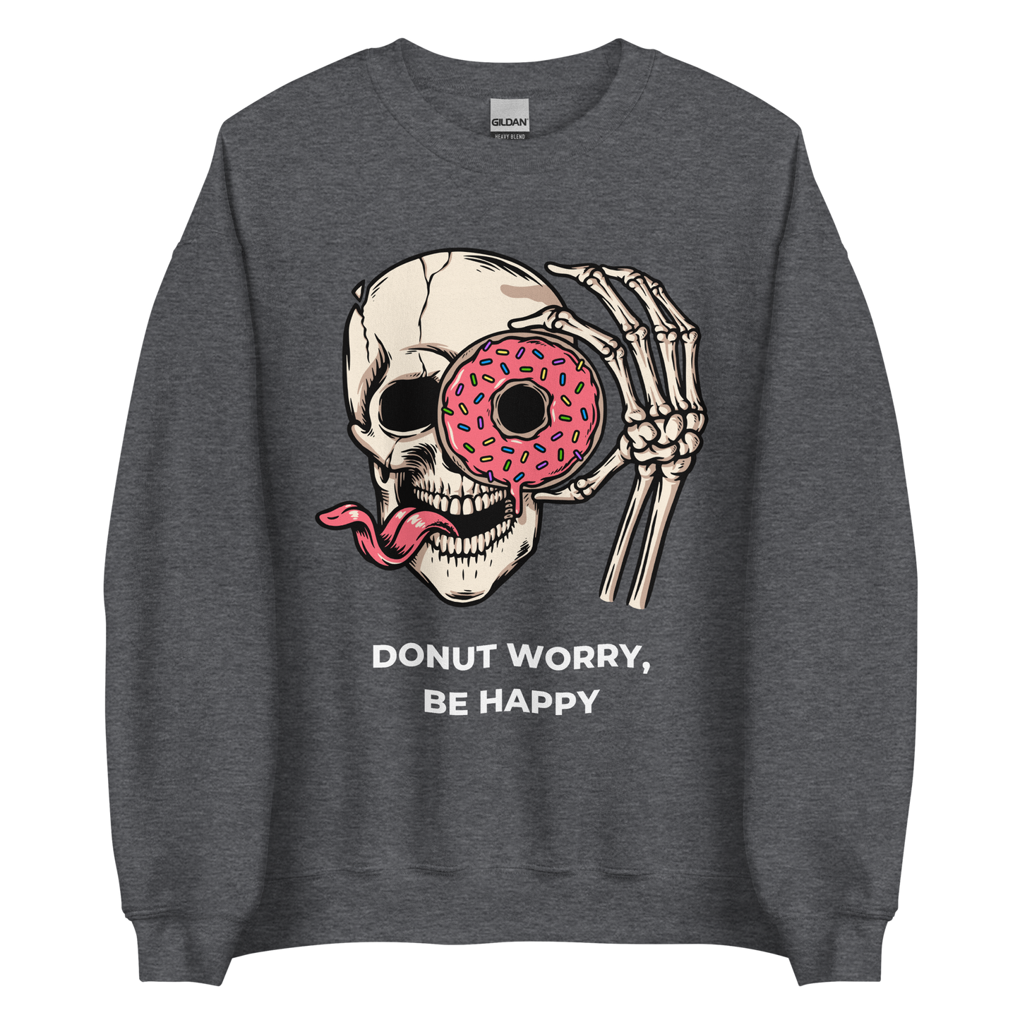 Donut Worry Be Happy Sweatshirt Online - Dark Heather - Boozy Fox