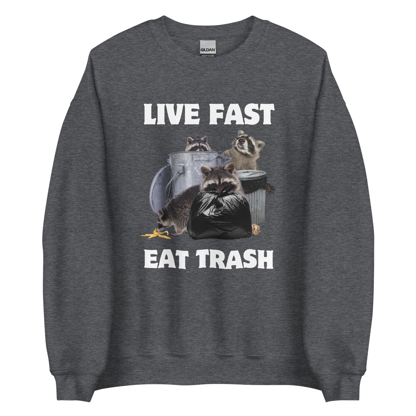 Live Fast Eat Trash Raccoon Sweatshirt Online - Dark Heather - Boozy Fox