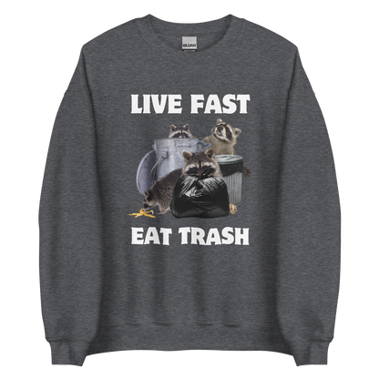 Live Fast Eat Trash Raccoon Sweatshirt Online - Dark Heather - Boozy Fox