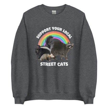 Support Your Local Street Cats Sweatshirt Online - Dark Heather - Boozy Fox