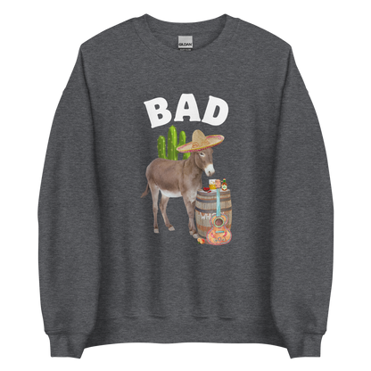 Dark Heather Donkey Sweatshirt featuring a Funny Bad Ass Donkey graphic on the chest - Funny Graphic Bad Ass Donkey Sweatshirts - Boozy Fox