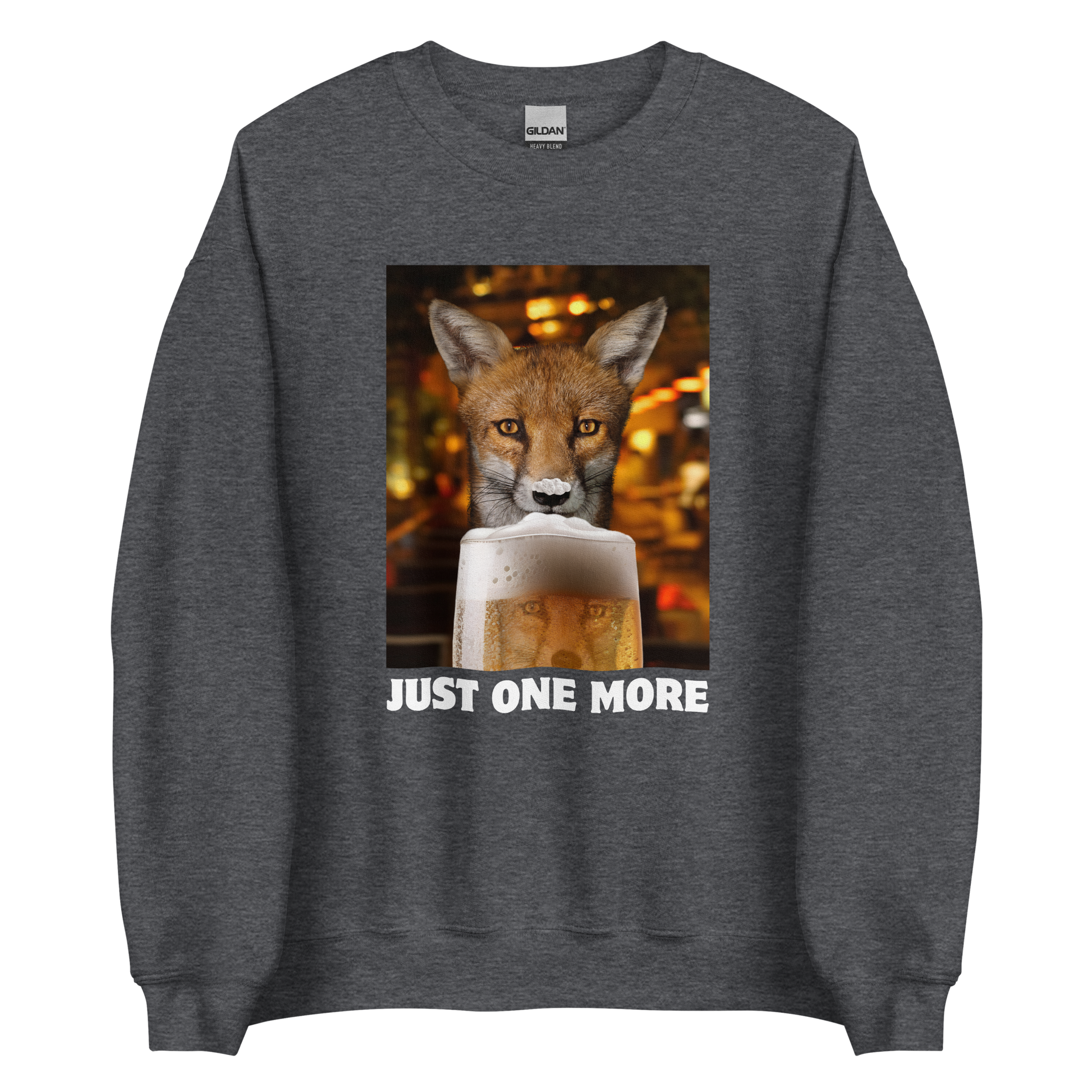 Funny Just One More Fox graphic sweatshirt in dark heather by Boozy Fox
