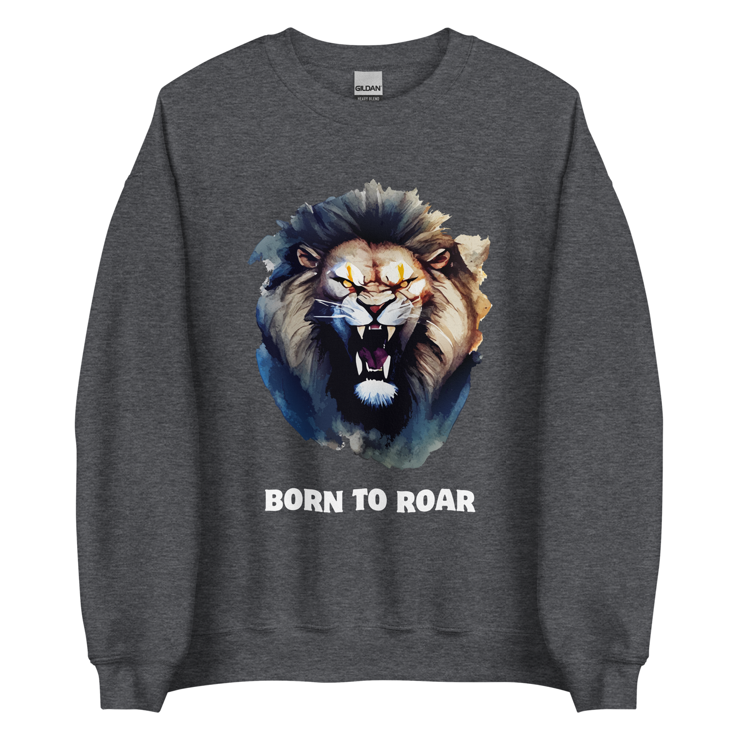 Funny Born to Roar Lion graphic sweatshirt in dark heather by Boozy Fox