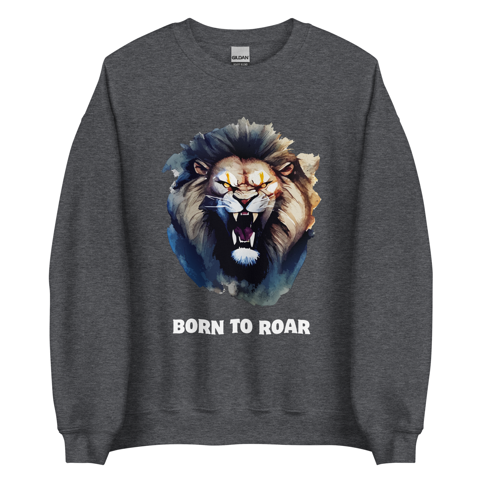 Funny Born to Roar Lion graphic sweatshirt in dark heather by Boozy Fox
