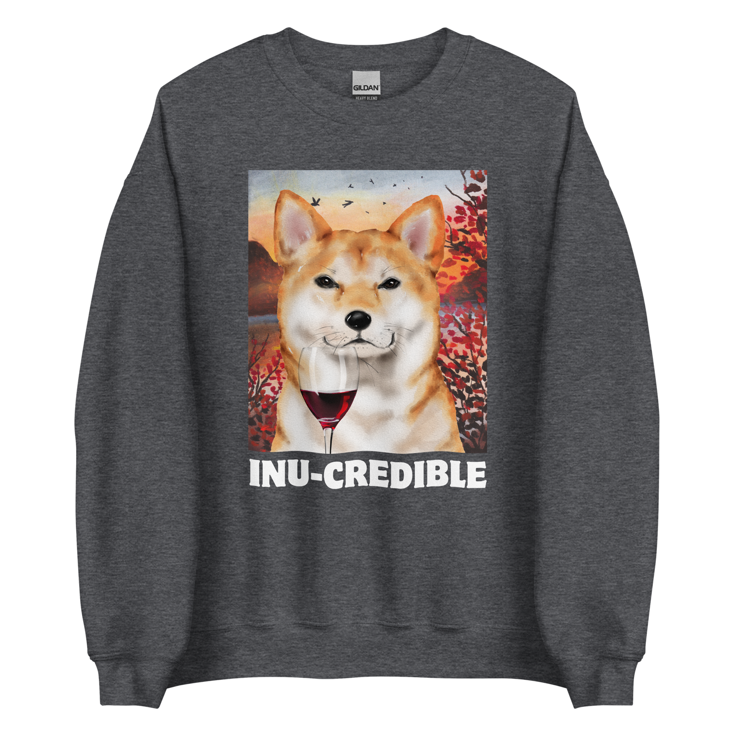 Funny Shiba Inu graphic sweatshirt in dark heather by Boozy Fox