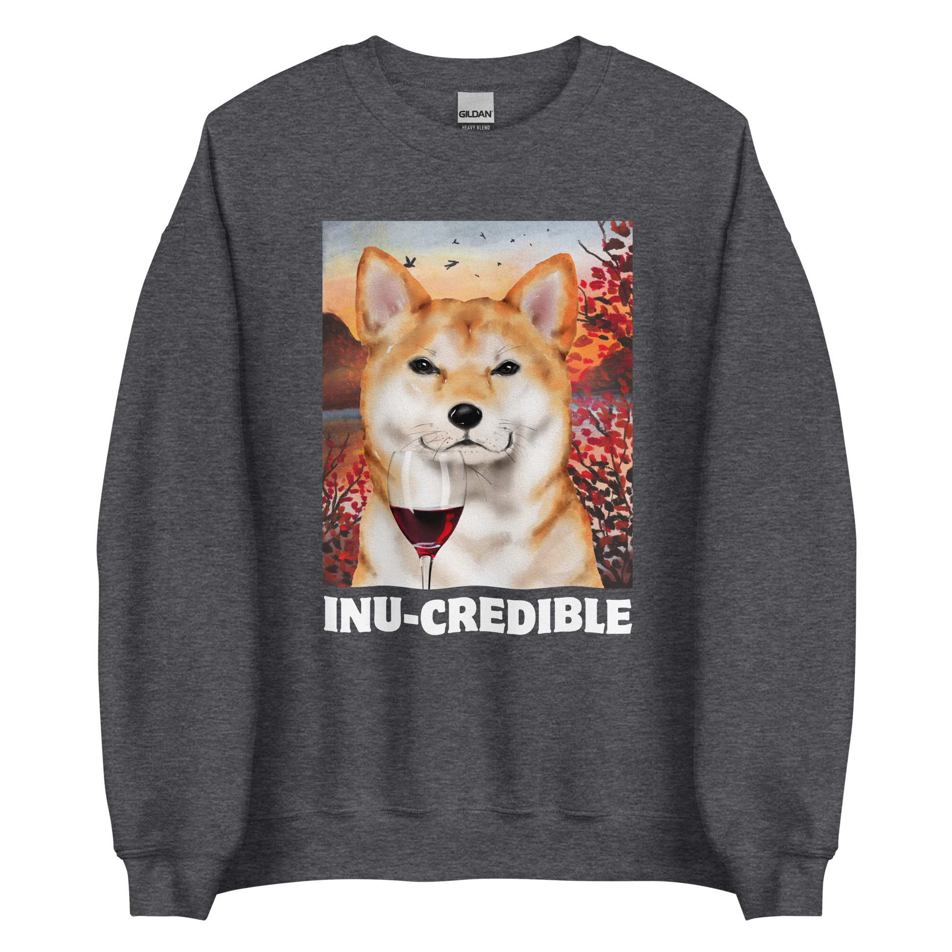 Funny Shiba Inu graphic sweatshirt in dark heather by Boozy Fox