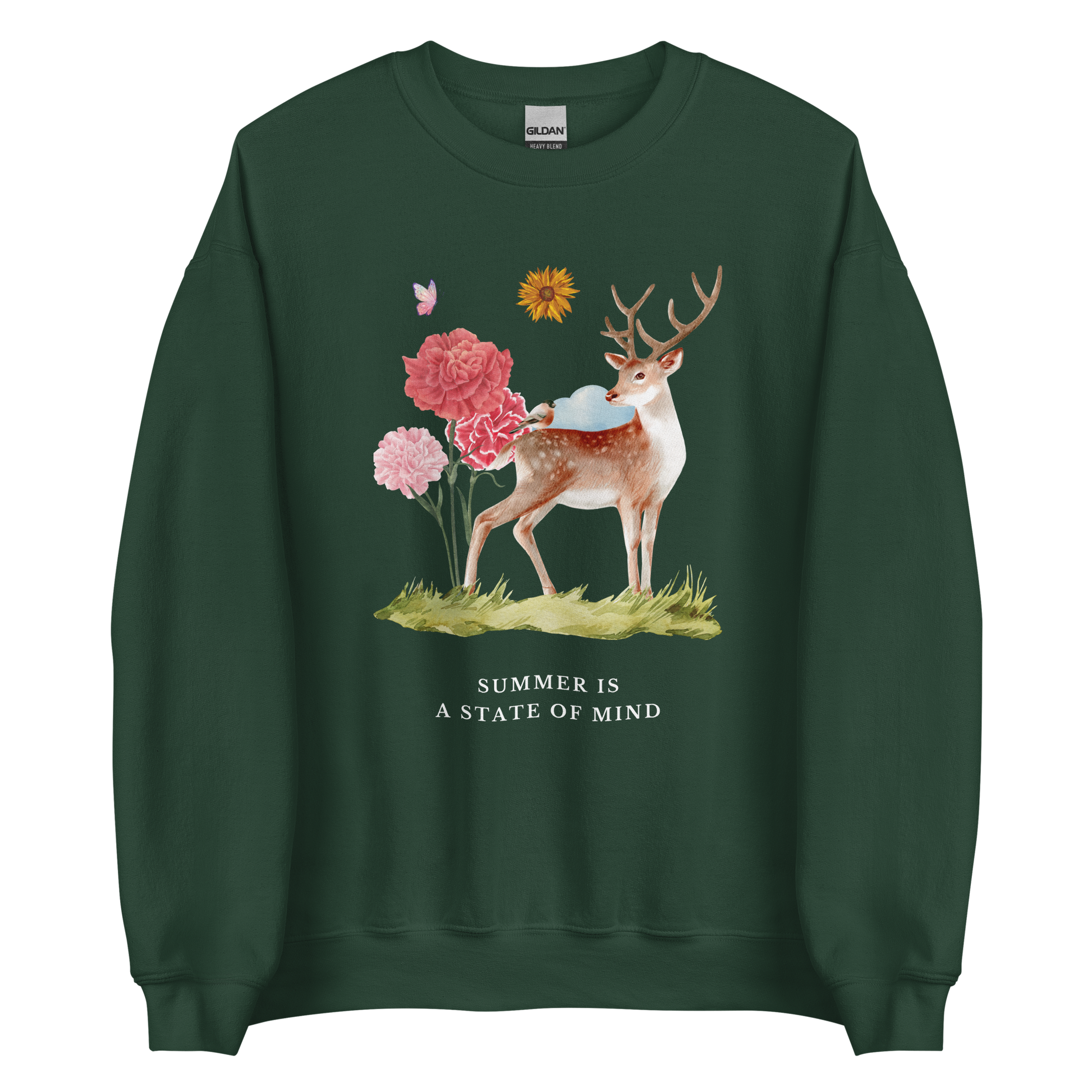 Forest Green Summer Is a State of Mind Sweatshirt featuring a Summer Is a State of Mind graphic on the chest - Cute Graphic Summer Sweatshirts - Boozy Fox