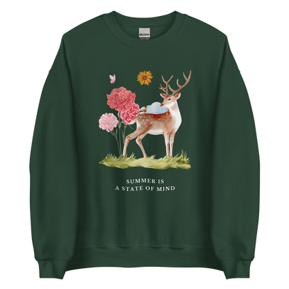 Forest Green Summer Is a State of Mind Sweatshirt featuring a Summer Is a State of Mind graphic on the chest - Cute Graphic Summer Sweatshirts - Boozy Fox