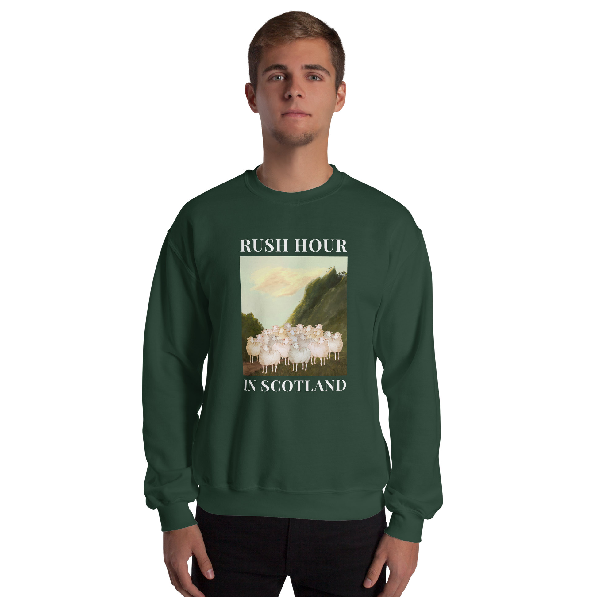 Man wearing a Forest Green Sheep Sweatshirt - Boozy Fox