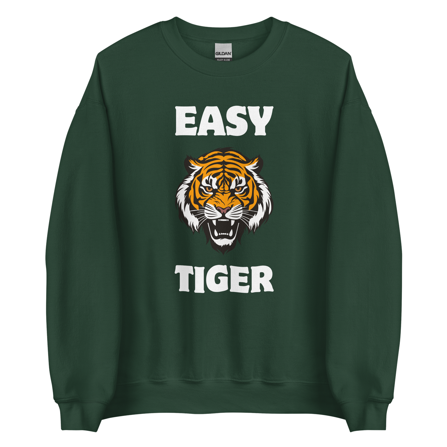 Forest Green Tiger Sweatshirt featuring a Easy Tiger graphic on the chest - Funny Graphic Tiger Sweatshirts - Boozy Fox