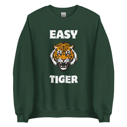 Forest Green Tiger Sweatshirt featuring a Easy Tiger graphic on the chest - Funny Graphic Tiger Sweatshirts - Boozy Fox