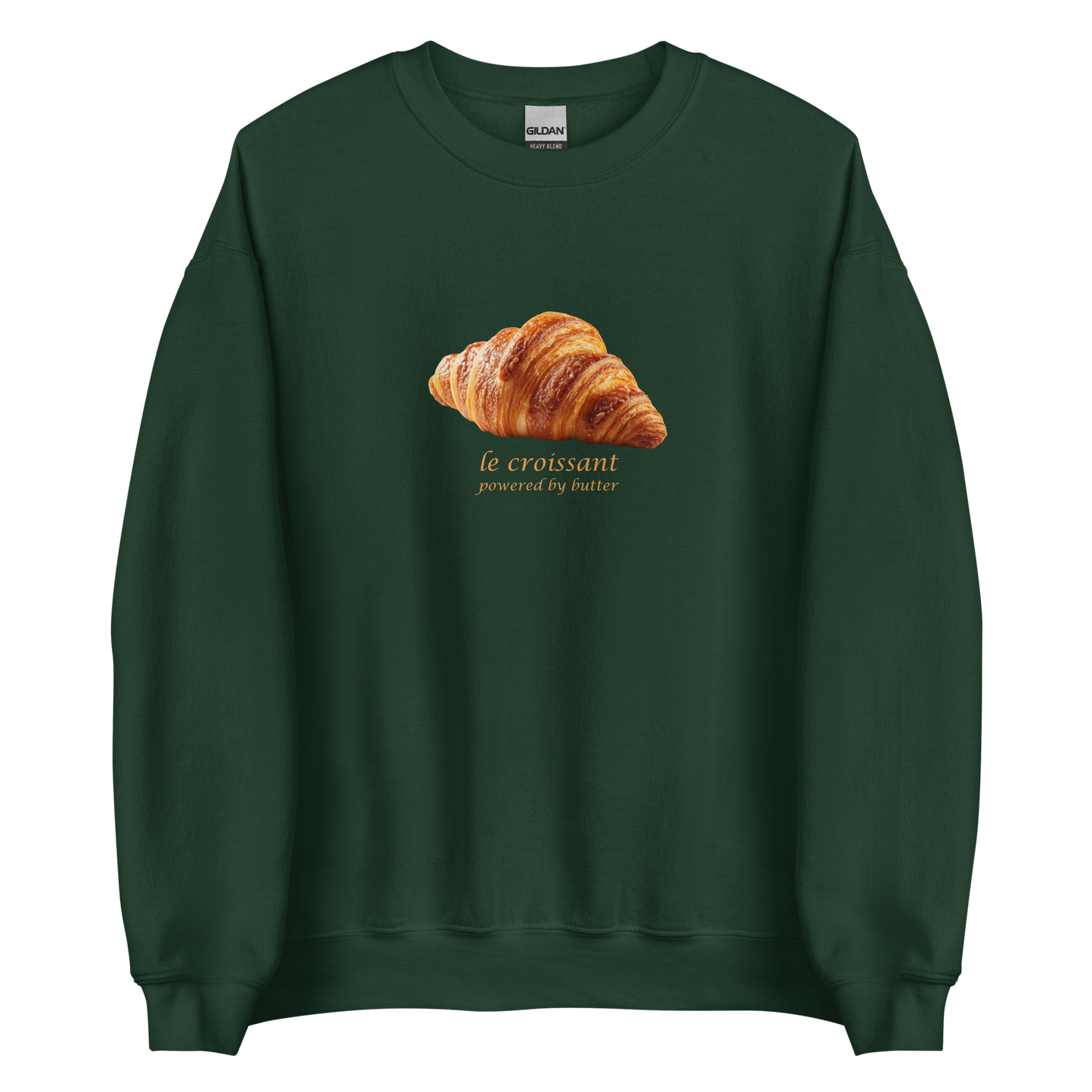 Funny Le Croissant graphic sweatshirt in forest green by Boozy Fox