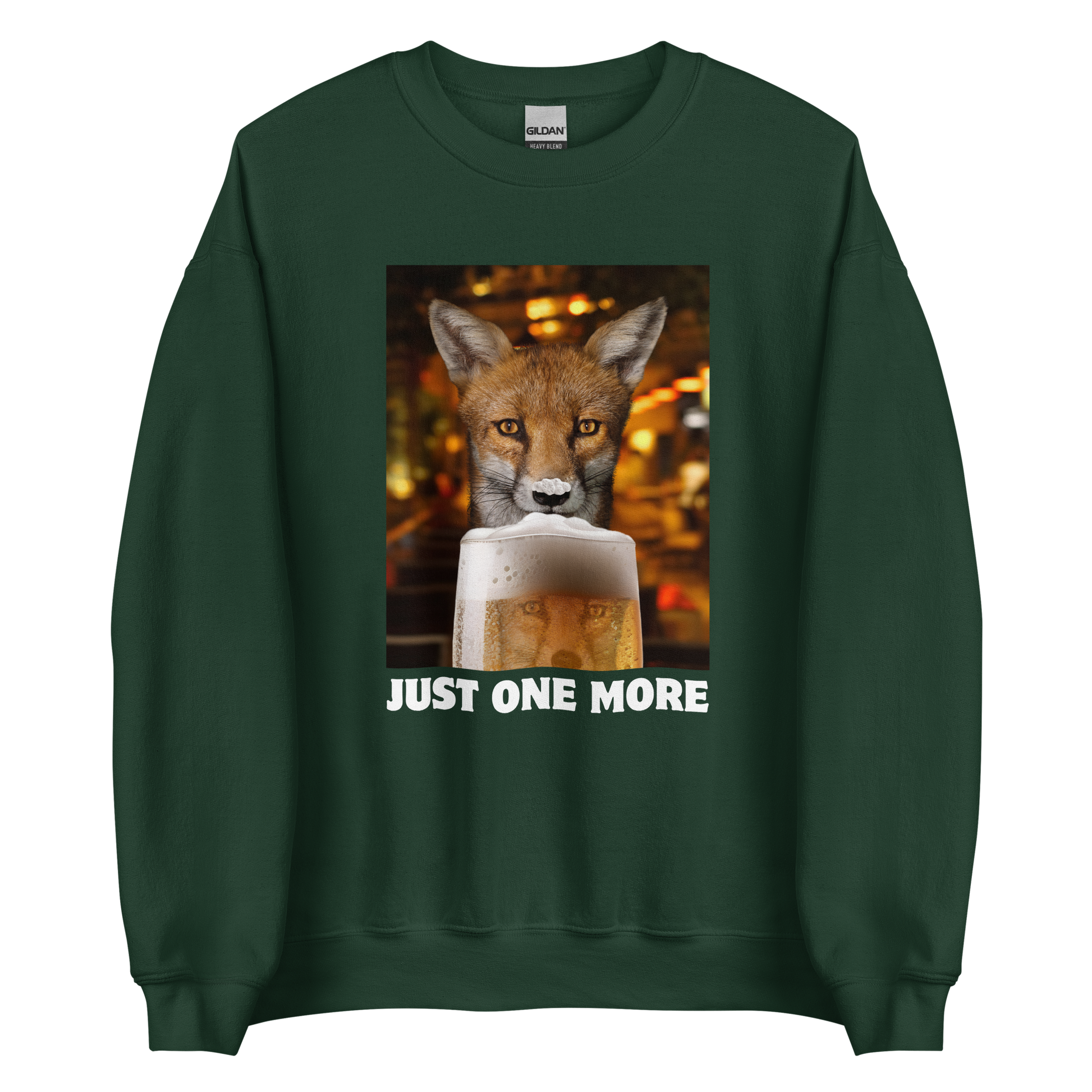 Funny Just One More Fox graphic sweatshirt in forest green by Boozy Fox
