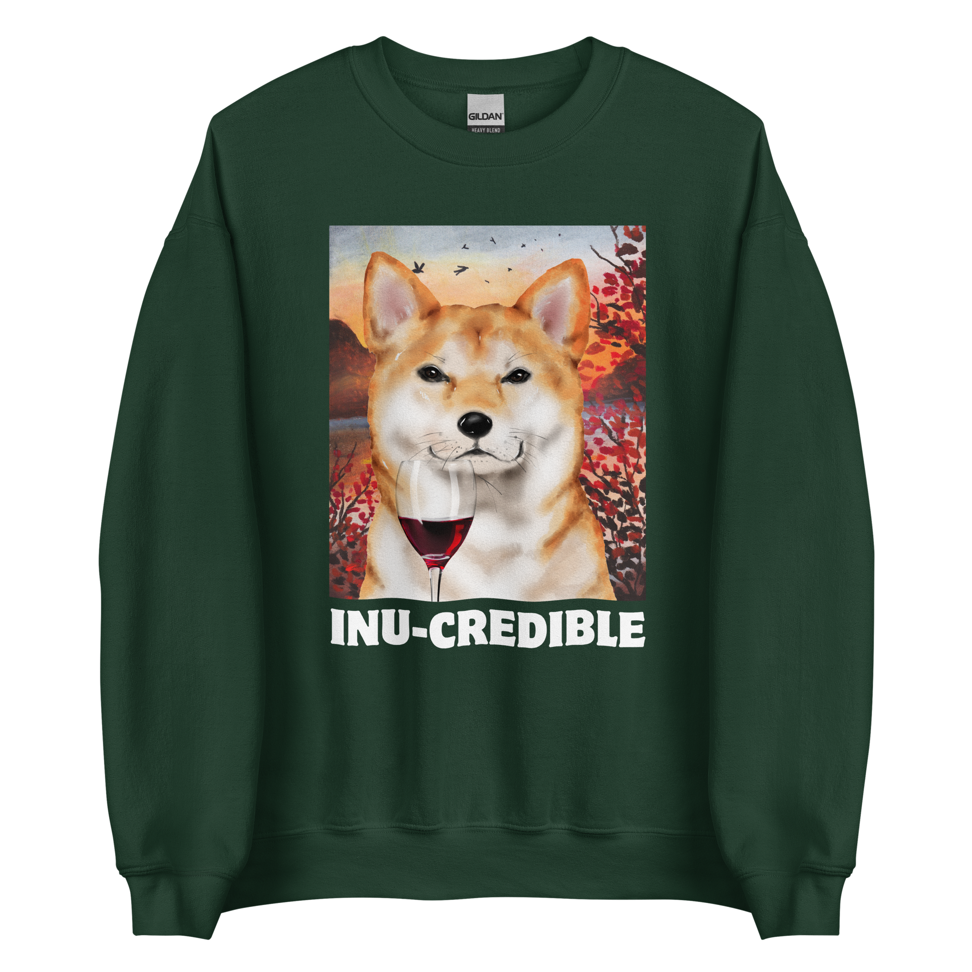 Funny Shiba Inu graphic sweatshirt in forest green by Boozy Fox