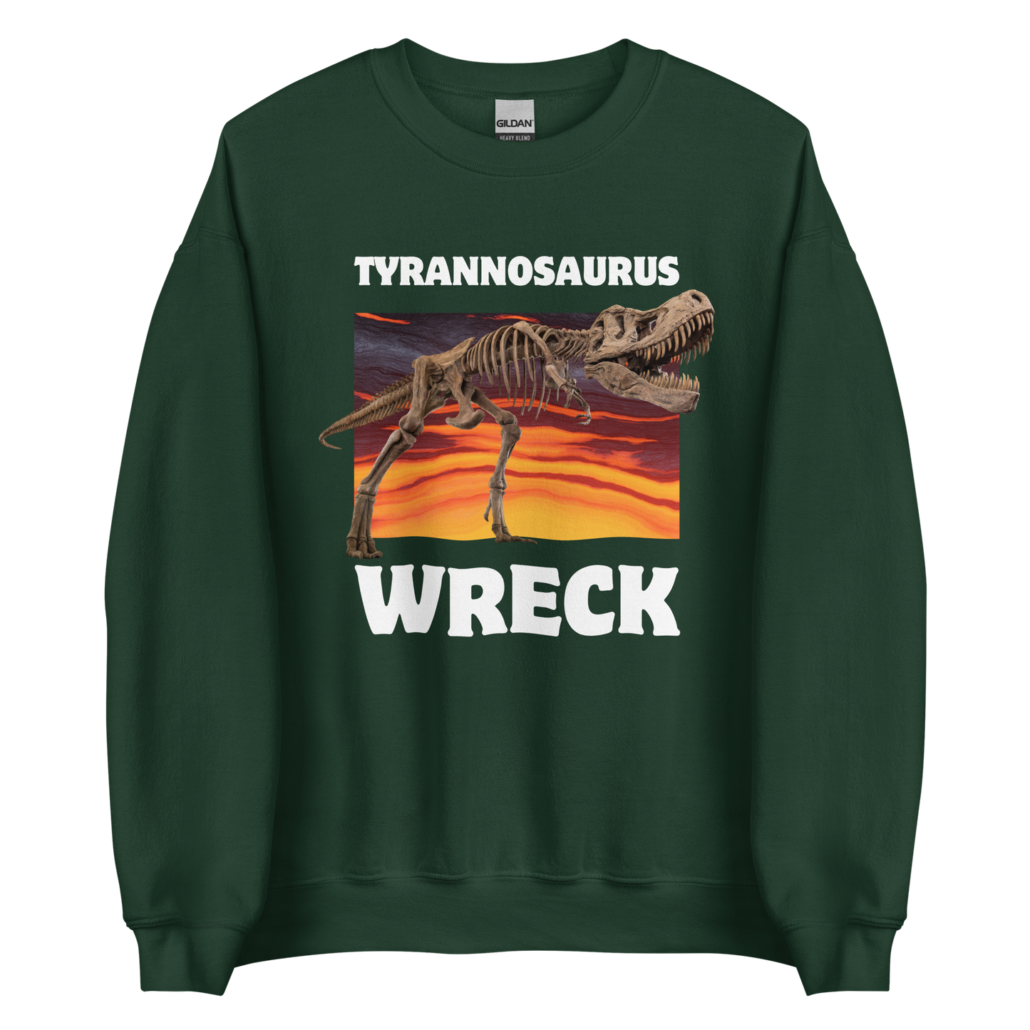 Funny Tyrannosaurus Wreck T-Rex Dinosaur graphic sweatshirt in forest green by Boozy Fox