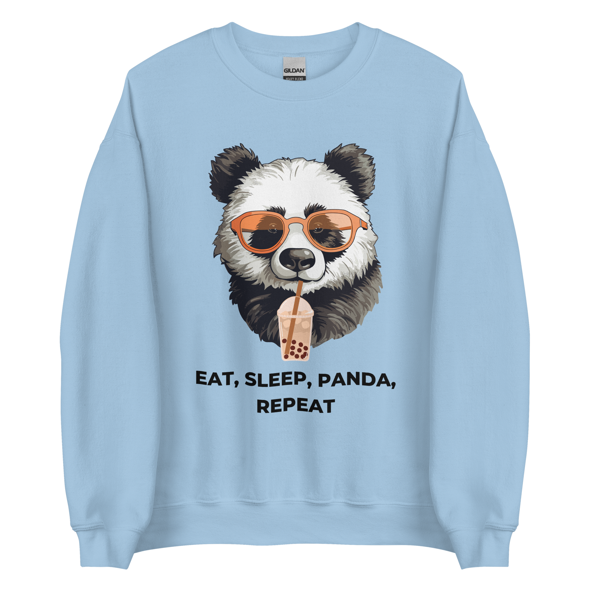 Light Blue Panda Sweatshirt featuring an adorable Eat, Sleep, Panda, Repeat graphic on the chest - Funny Graphic Panda Sweatshirts - Boozy Fox