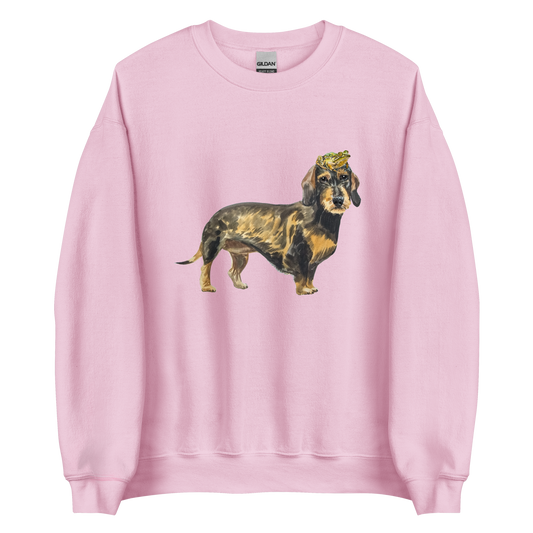 Light Pink Dachshund Sweatshirt featuring an adorable Frog on a Dachshund's Head graphic on the chest - Cute Graphic Dachshund Sweatshirts - Boozy Fox