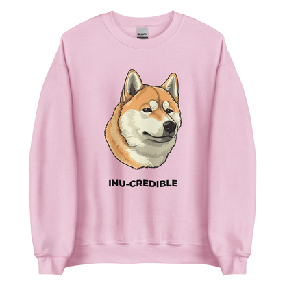 Light Pink Shiba Inu Sweatshirt featuring the Inu-Credible graphic on the chest - Funny Graphic Shiba Inu Sweatshirts - Boozy Fox