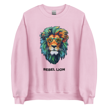 Light Pink Lion Sweatshirt featuring a captivating Rebel Lion graphic on the chest - Funny Graphic Lion Sweatshirts - Boozy Fox
