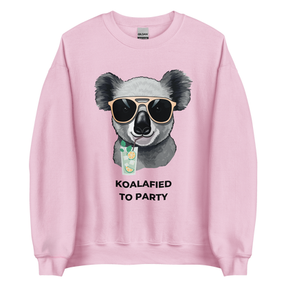 Light Pink Koala Sweatshirt featuring an adorable Koalafied To Party graphic on the chest - Funny Graphic Koala Sweatshirts - Boozy Fox