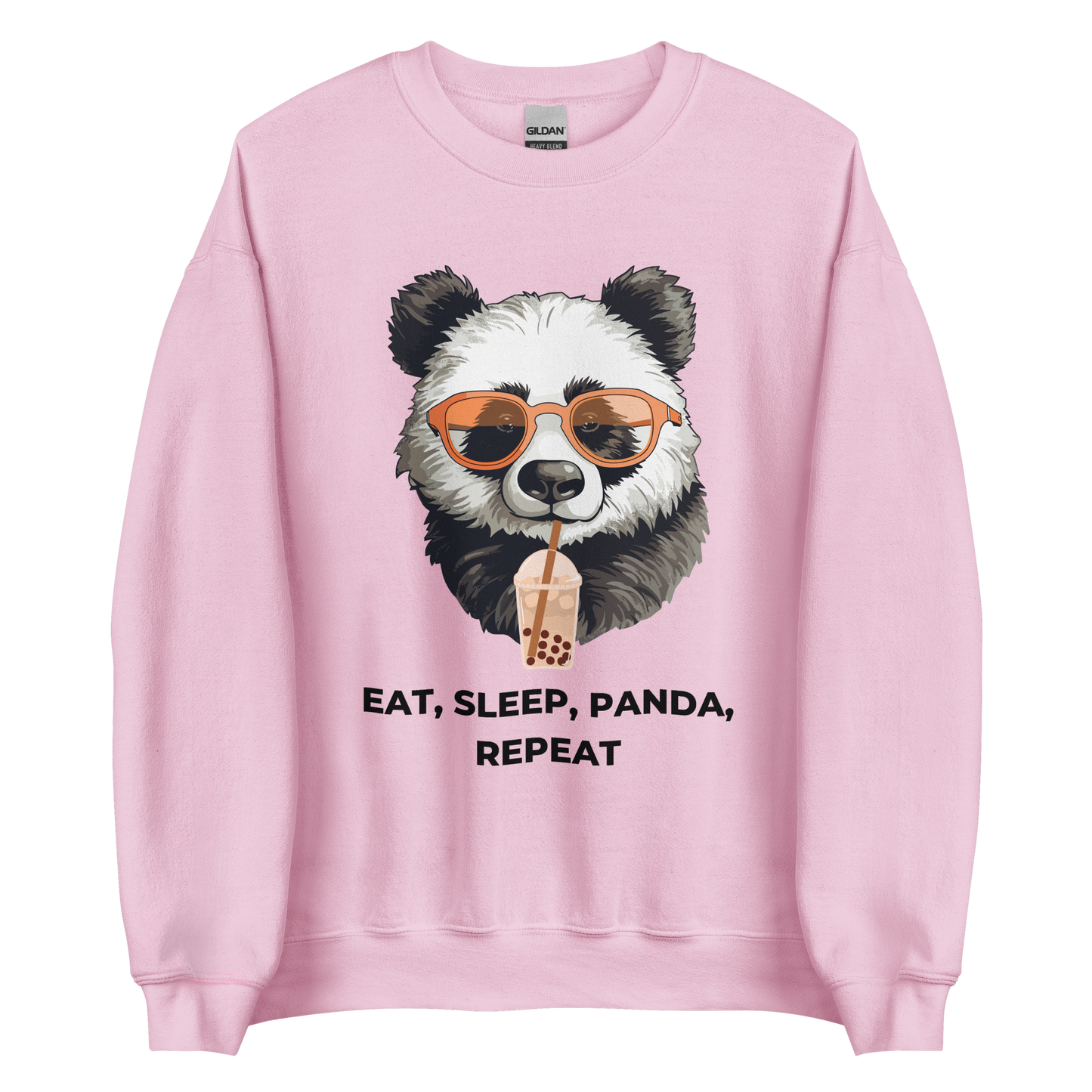 Light Pink Panda Sweatshirt featuring an adorable Eat, Sleep, Panda, Repeat graphic on the chest - Funny Graphic Panda Sweatshirts - Boozy Fox