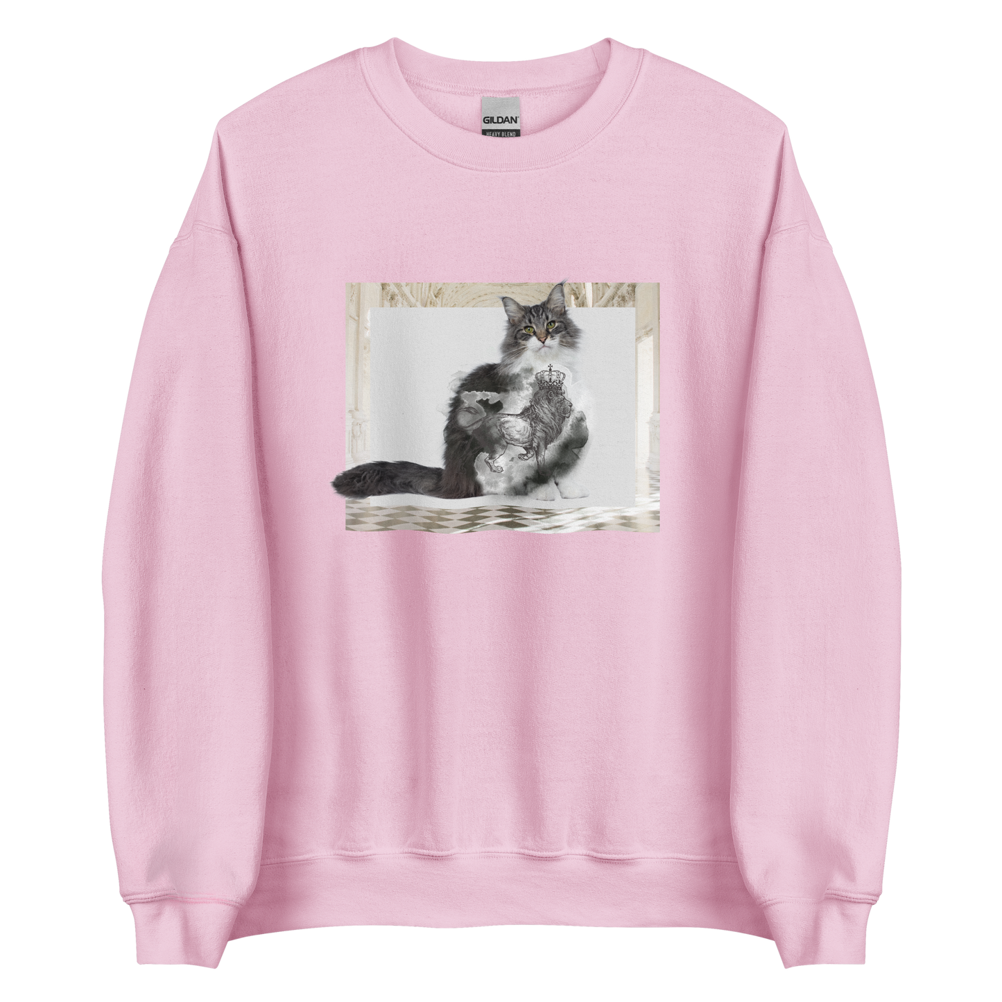 Light Pink Royal Cat Sweatshirt featuring a Majestic Cat graphic on the chest - Cute Graphic Cat Sweatshirts - Boozy Fox