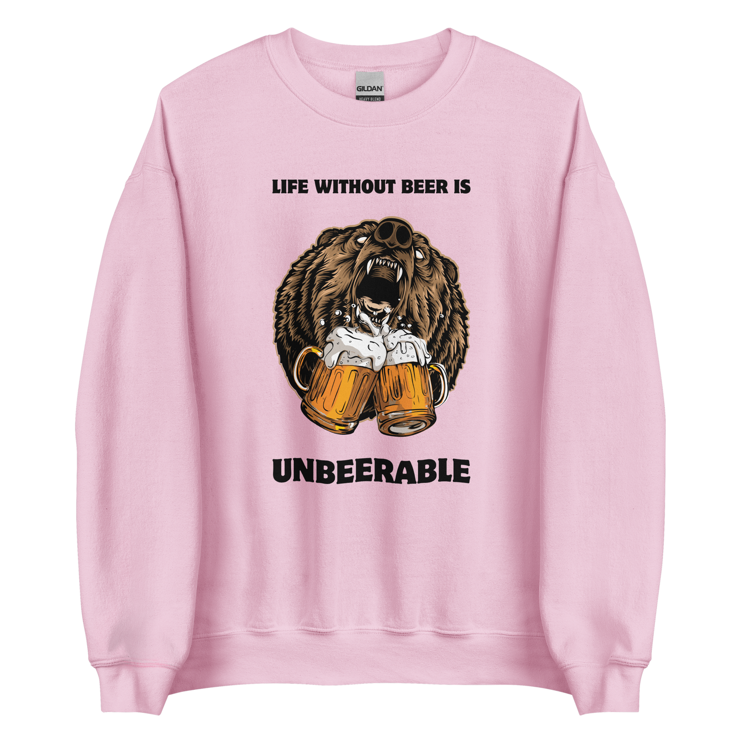 Light Pink Bear Sweatshirt featuring a Life Without Beer Is Unbeerable graphic on the chest - Funny Graphic Bear Sweatshirts - Boozy Fox
