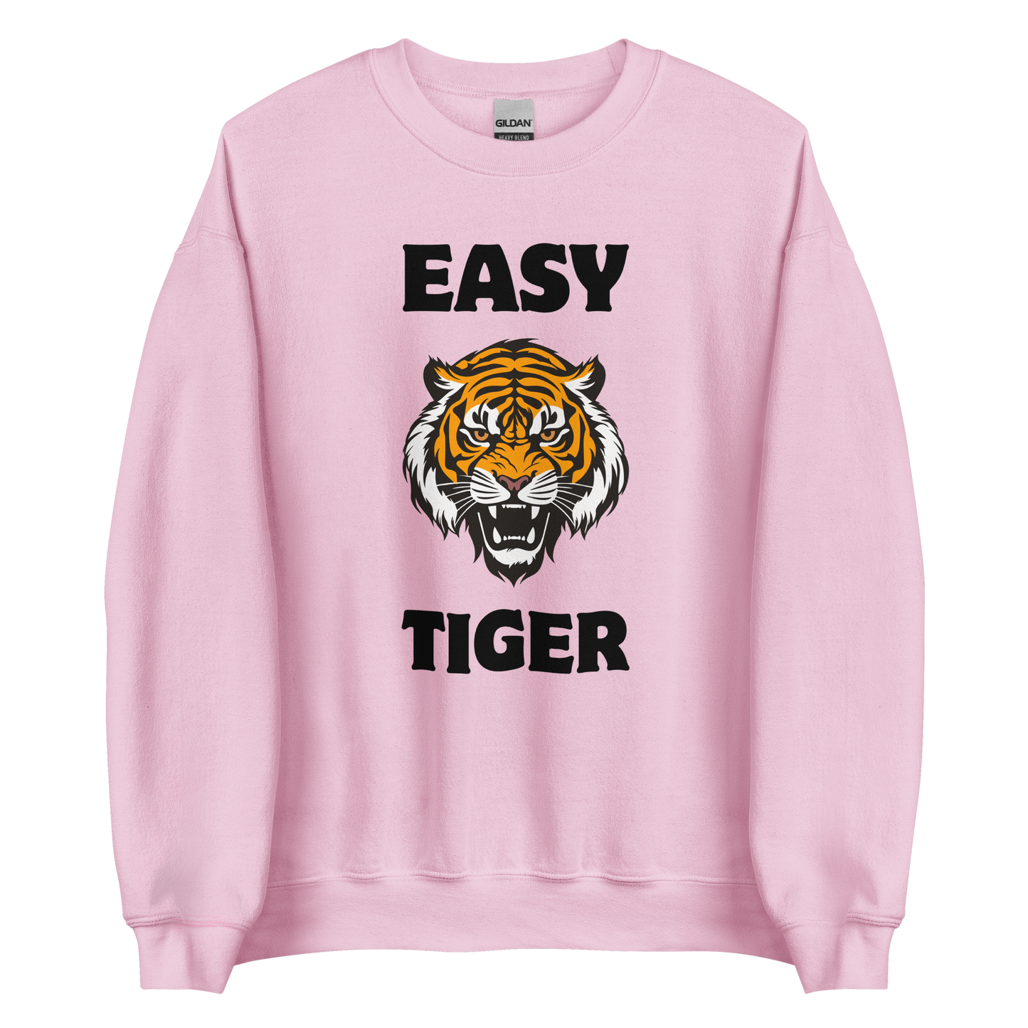 Light Pink Tiger Sweatshirt featuring a Easy Tiger graphic on the chest - Funny Graphic Tiger Sweatshirts - Boozy Fox