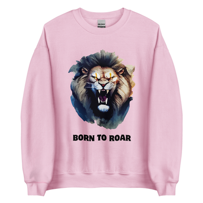 Funny Born to Roar Lion graphic sweatshirt in light pink by Boozy Fox
